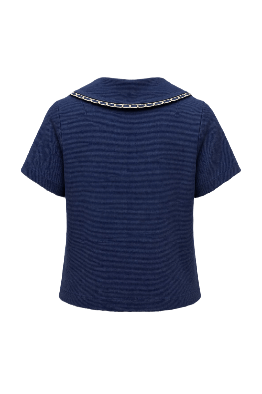 1970s Navy Blue Knit Blouse - Back View