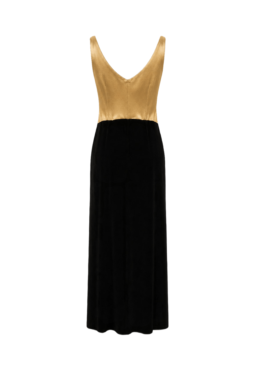 1950s Gold Satin Velvet Maxi Dress - Back View