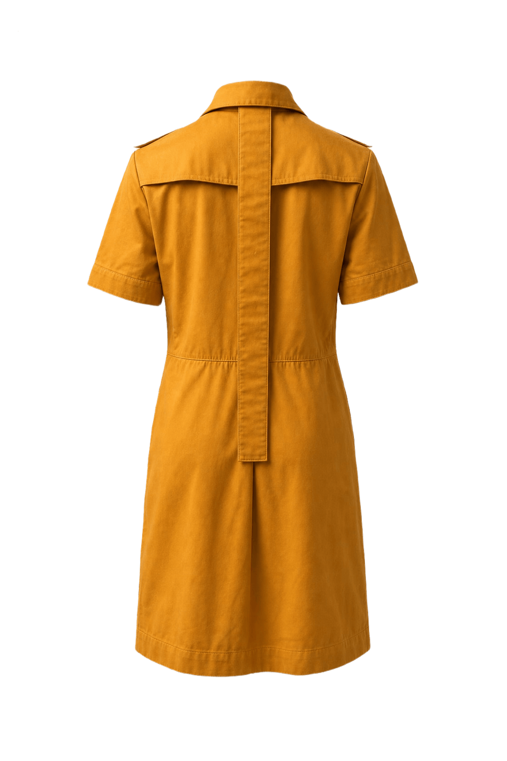 1980s Mustard Yellow Cotton Shirt Dress - Back View