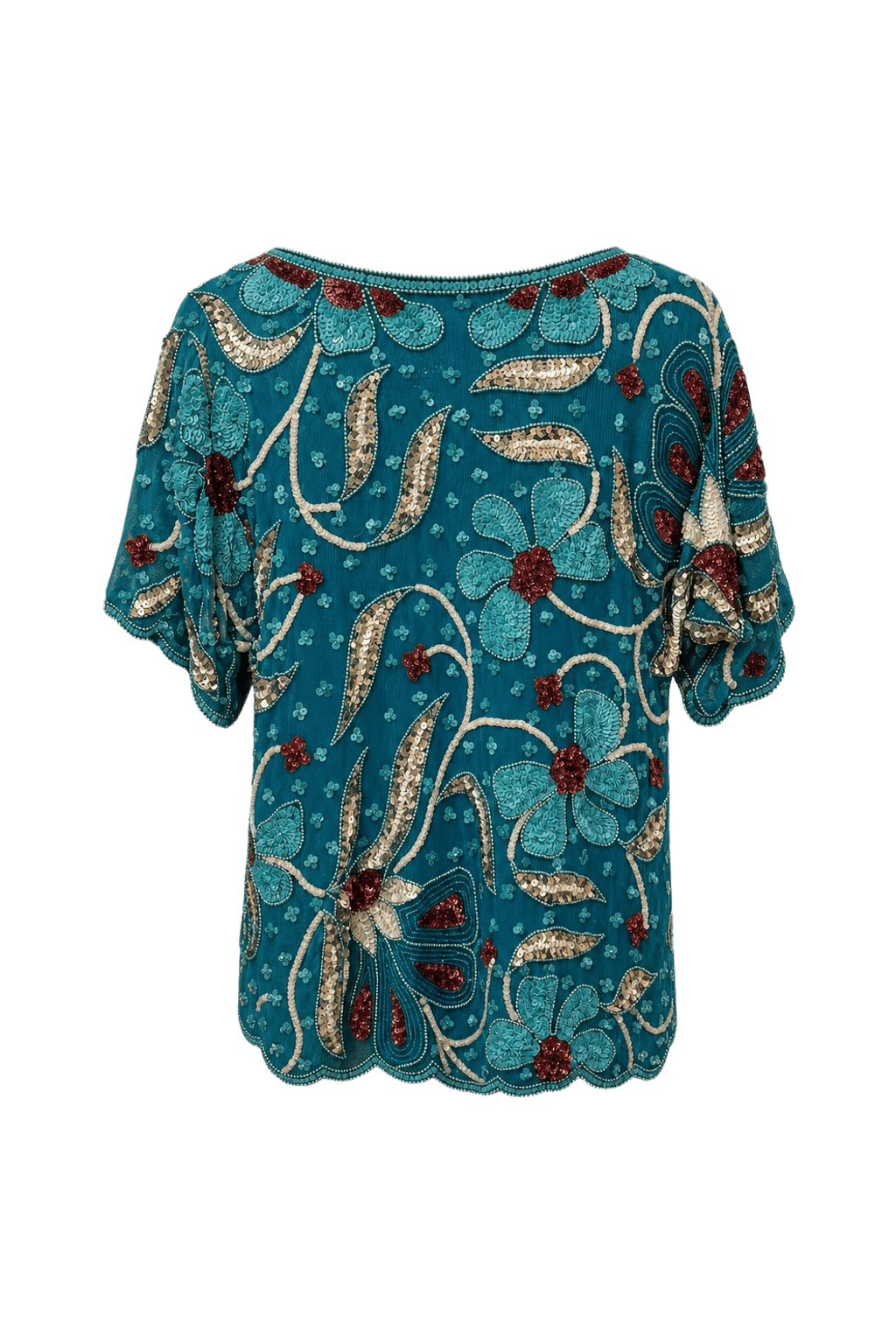 1980s Teal Synthetic Blouse - Back View