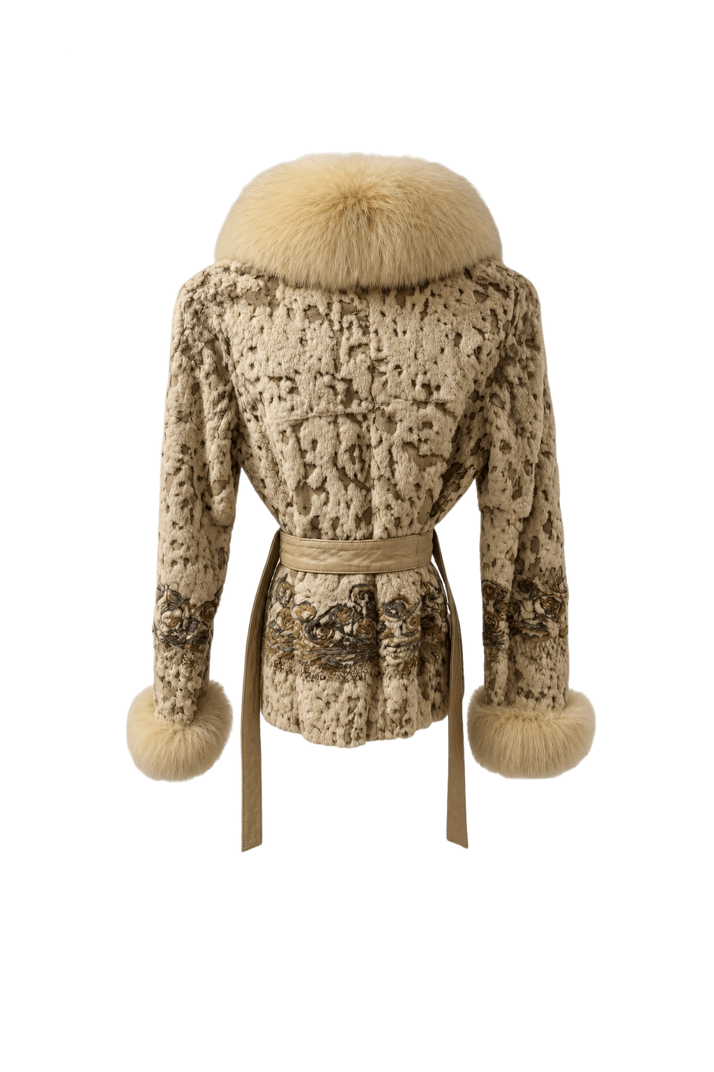 1980s Cream Faux Fur Coat - Back View