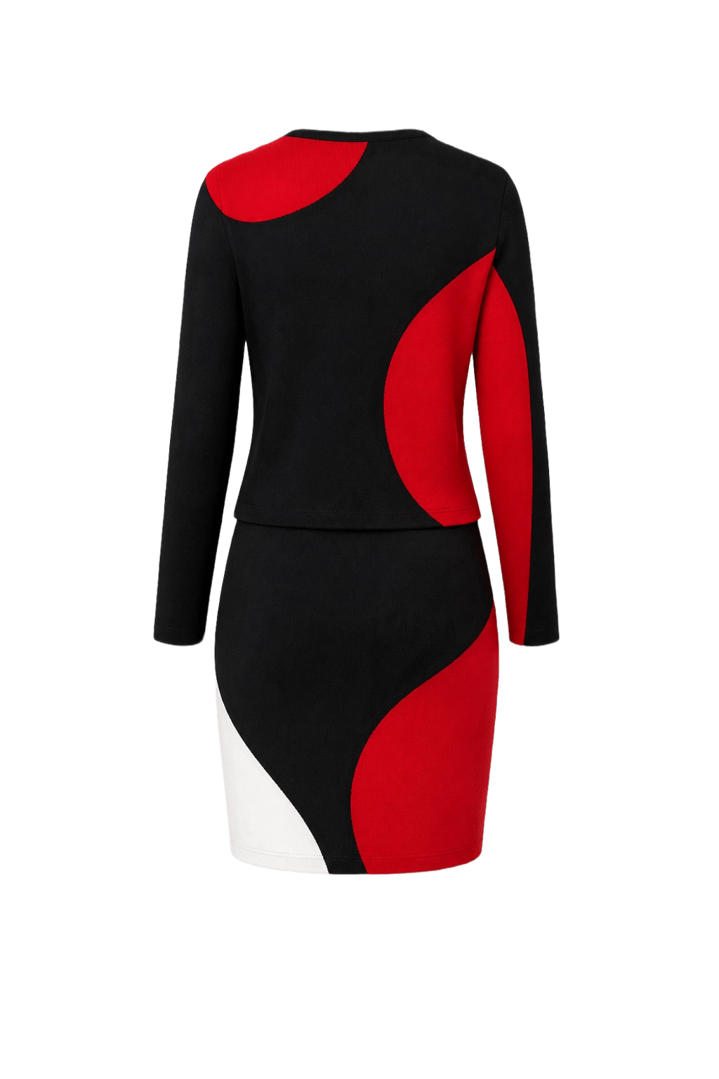1990s Black with Red Acrylic Sweater and Skirt Set - Back View