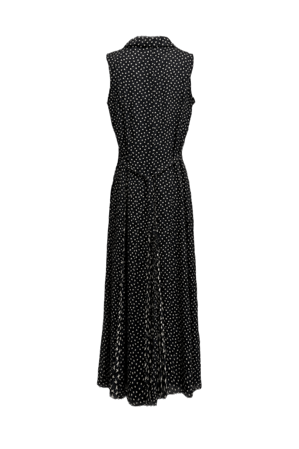 1990s Black White Polyester Midi Dress - Back View