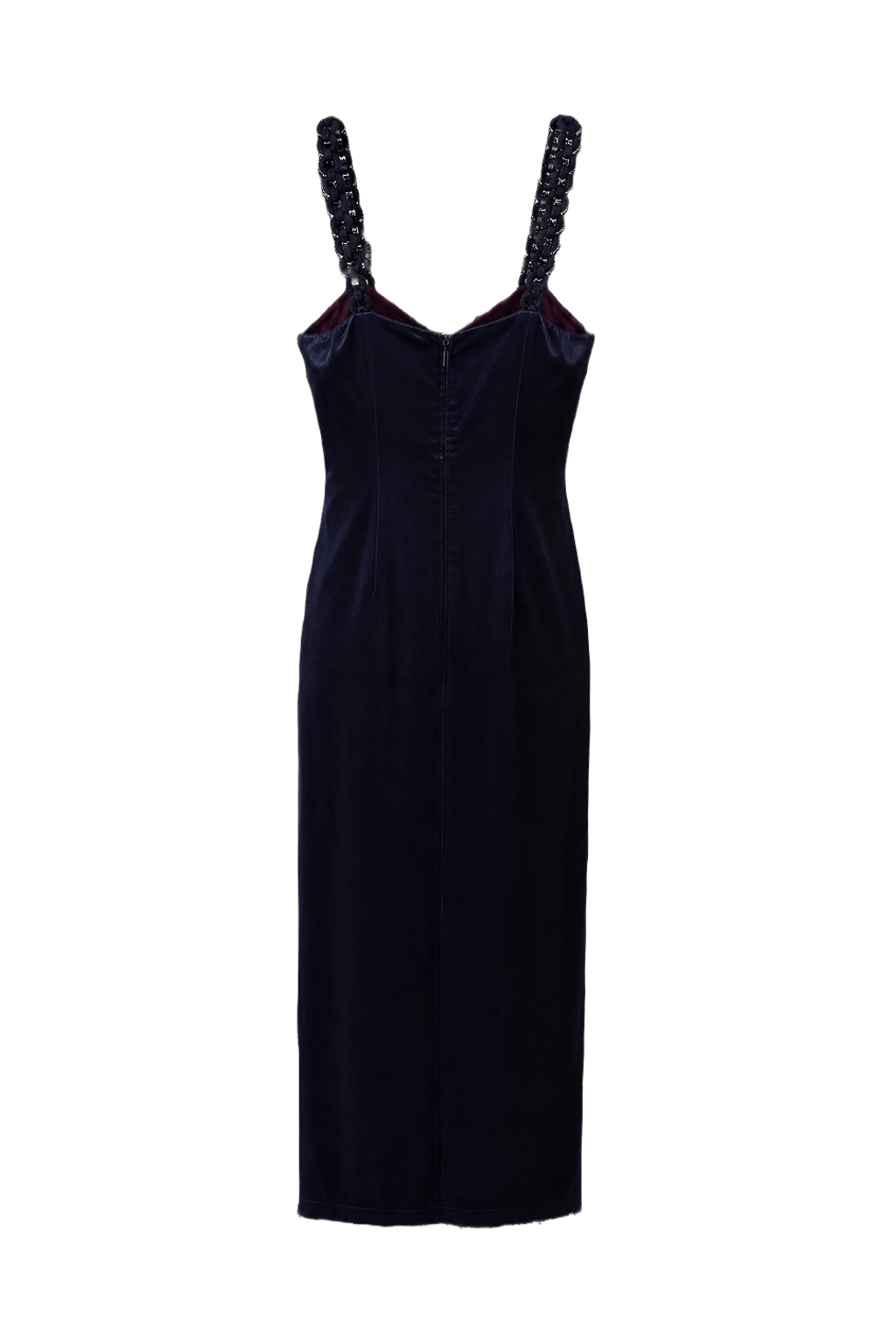 1990s Dark Navy Velvet Dress - Back View