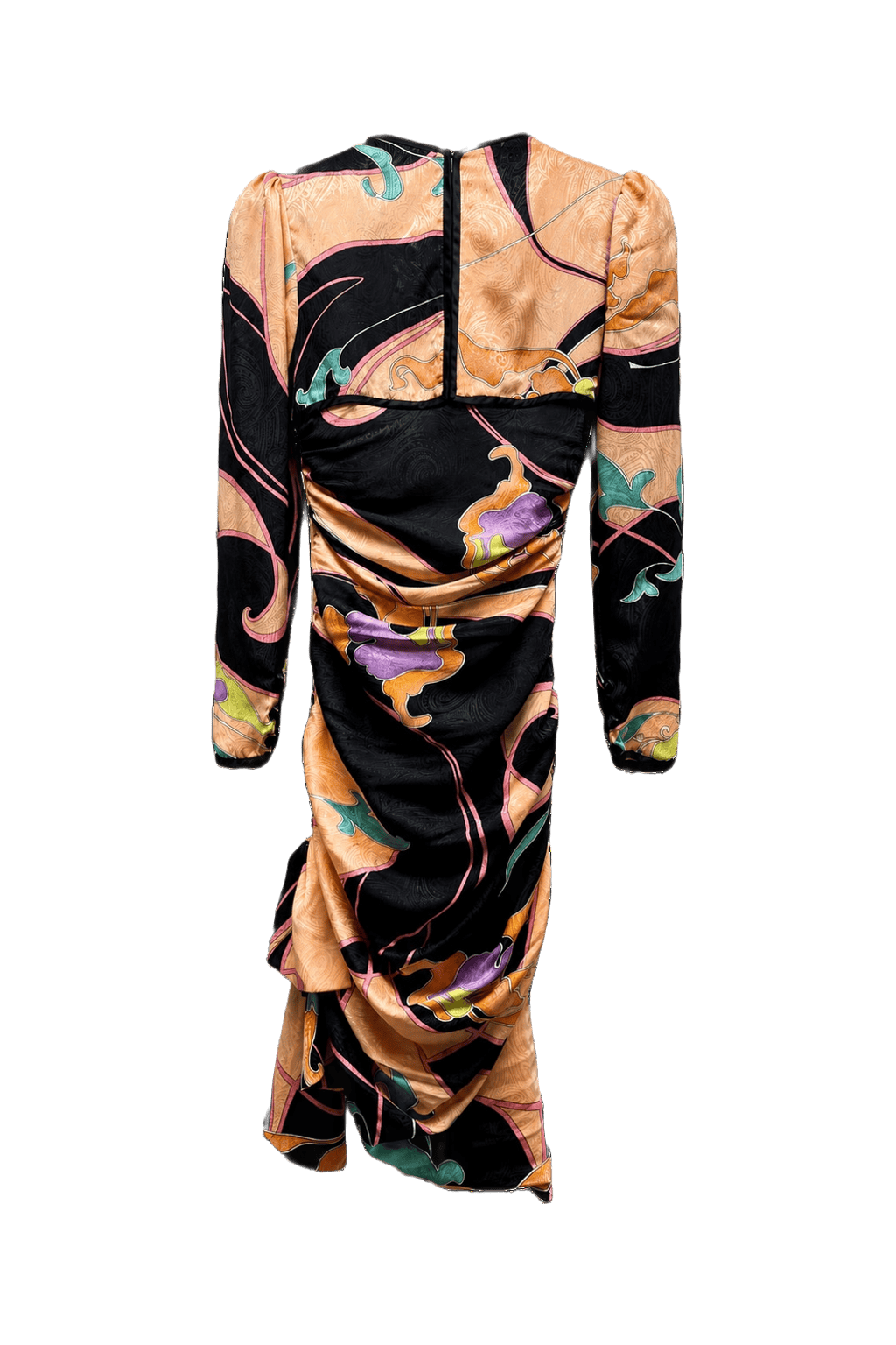 1980s Multi-Color Synthetic Blend Dress - Back View