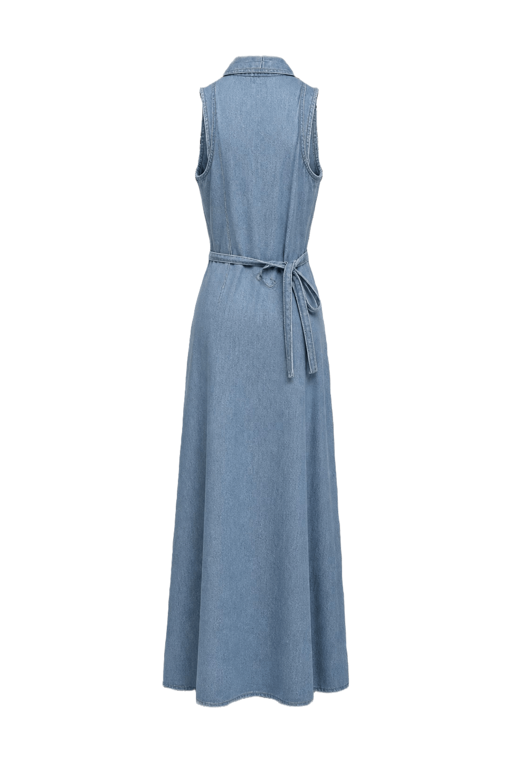 1970s Light Blue Cotton Blend Maxi Dress - Back View