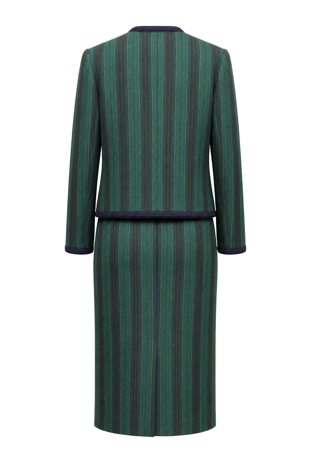 1980s Green Wool Blend Blazer and Skirt Set - Back View