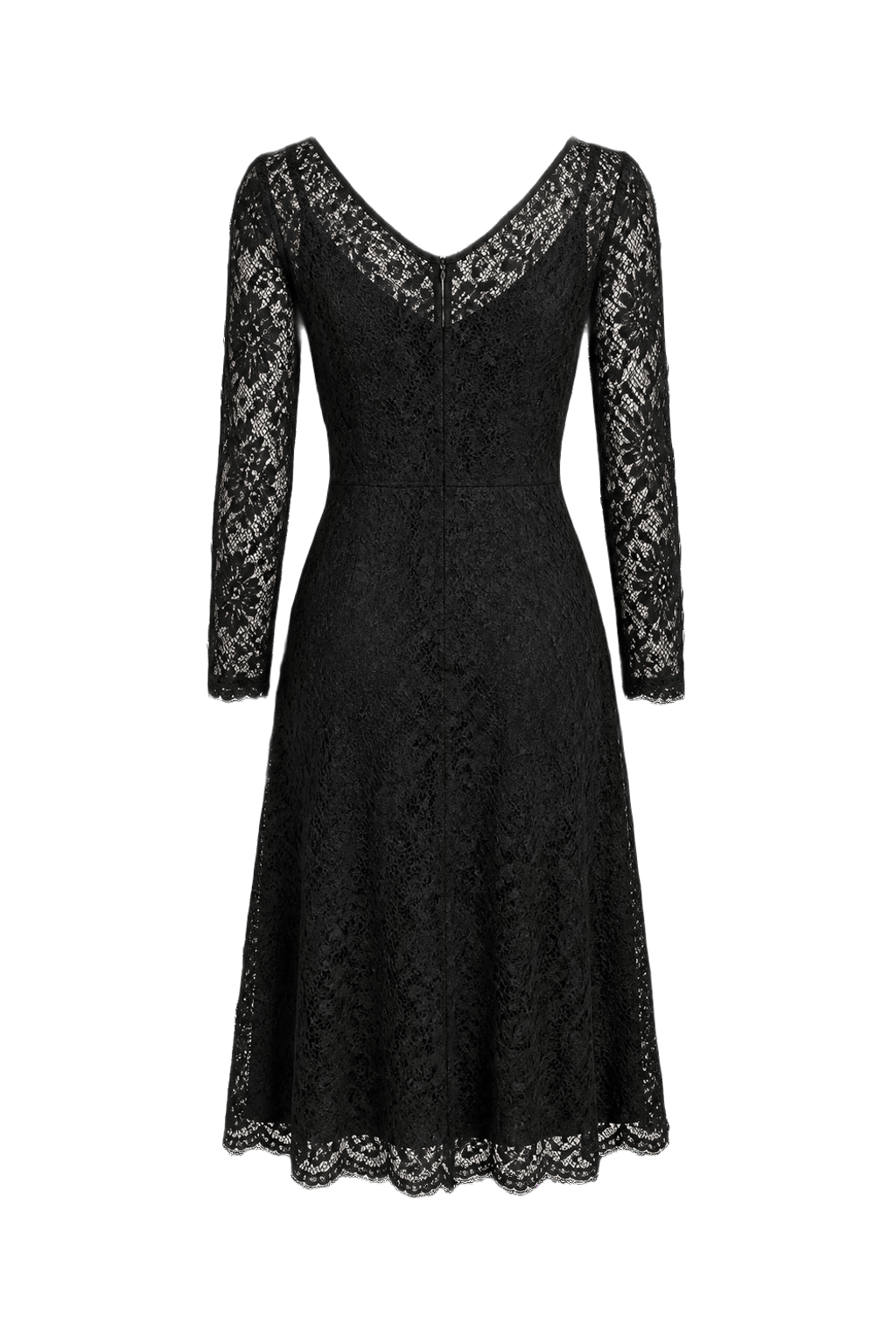 1990s Black Lace Midi Dress - Back View