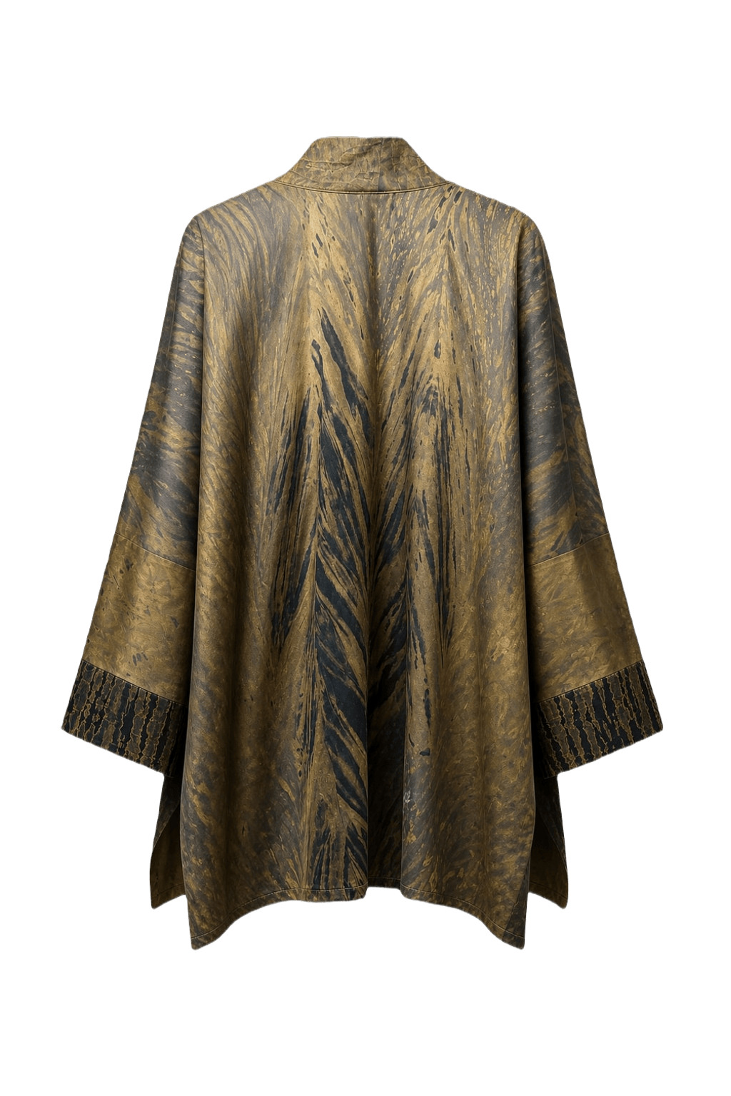 1980s Brown Synthetic Blend Kimono - Back View
