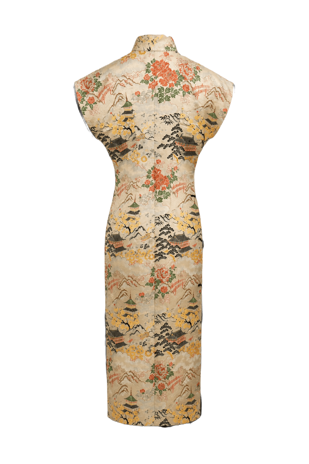 1970s Beige Silk Cheongsam - Back View