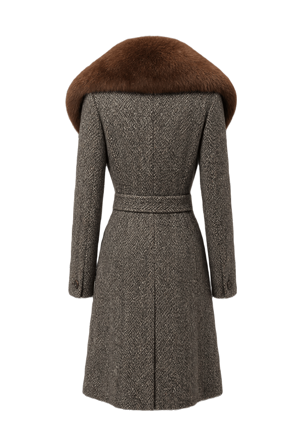 1980s Brown Wool Fur Coat - Back View