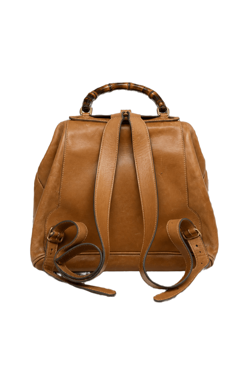 1980s Tan Leather Backpack - Back View