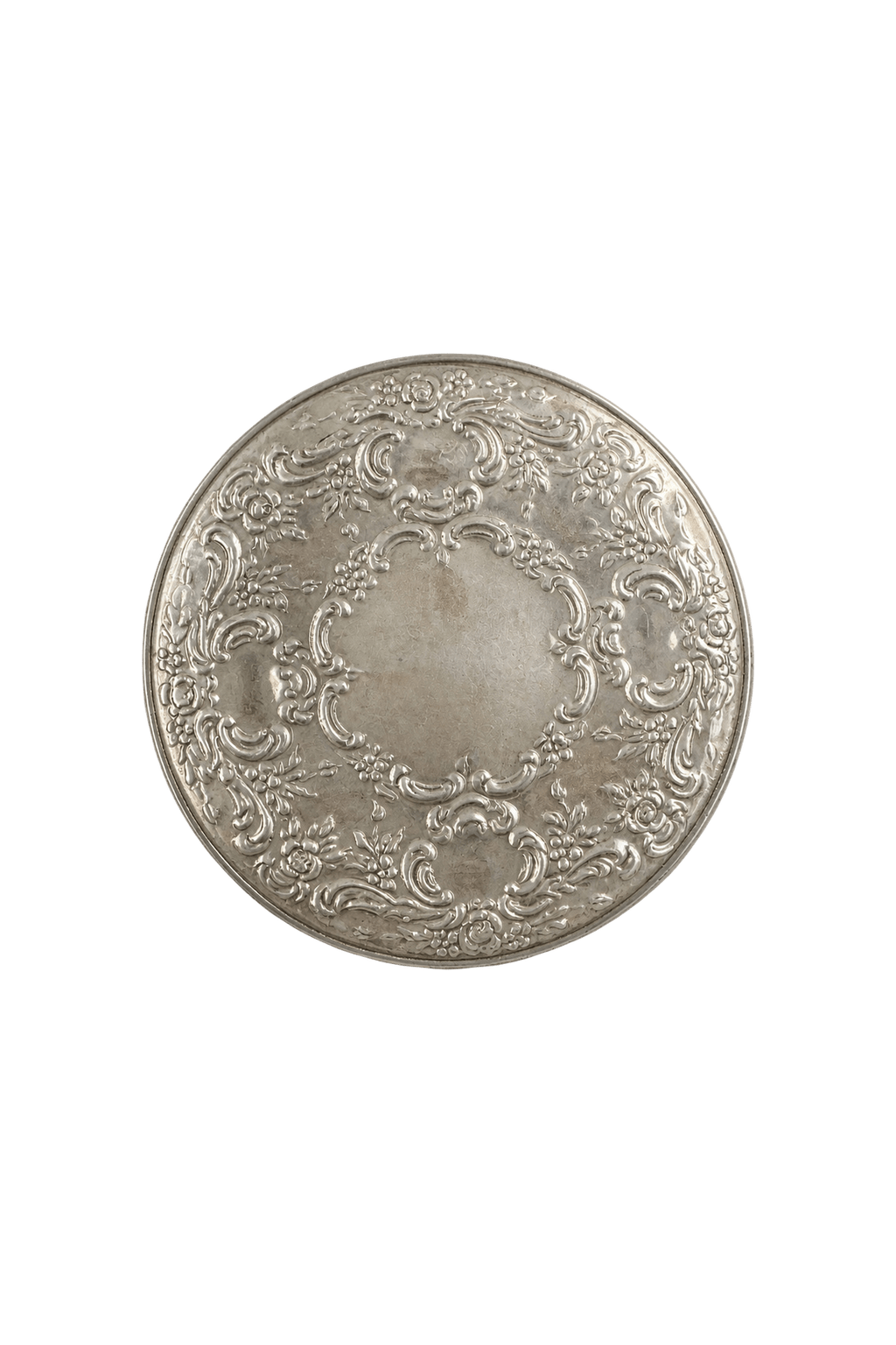 1930s Silver Metal Compact Mirror - Back View