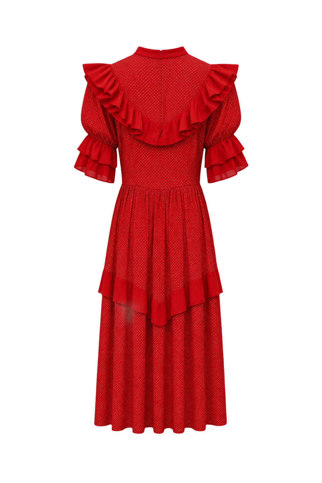 1950s Red Polyester Dress - Back View