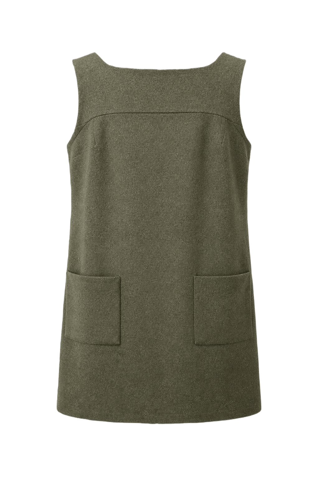 1960s Olive Green Wool Blend Shift Dress - Back View