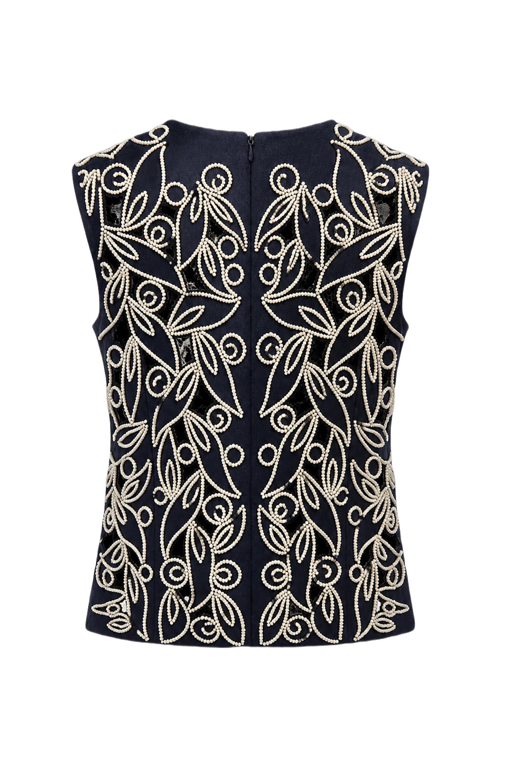 1950s Navy Blue Cotton Blend Sleeveless Top - Back View