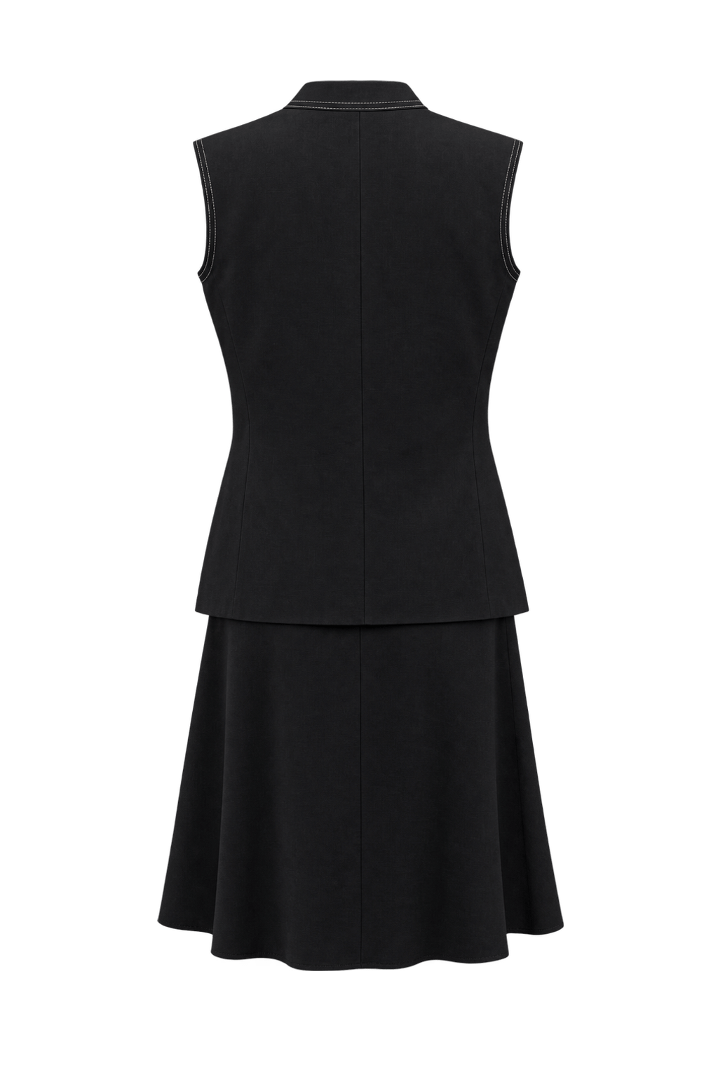 1970s Black Cotton Blend Blouse and Skirt Set - Back View