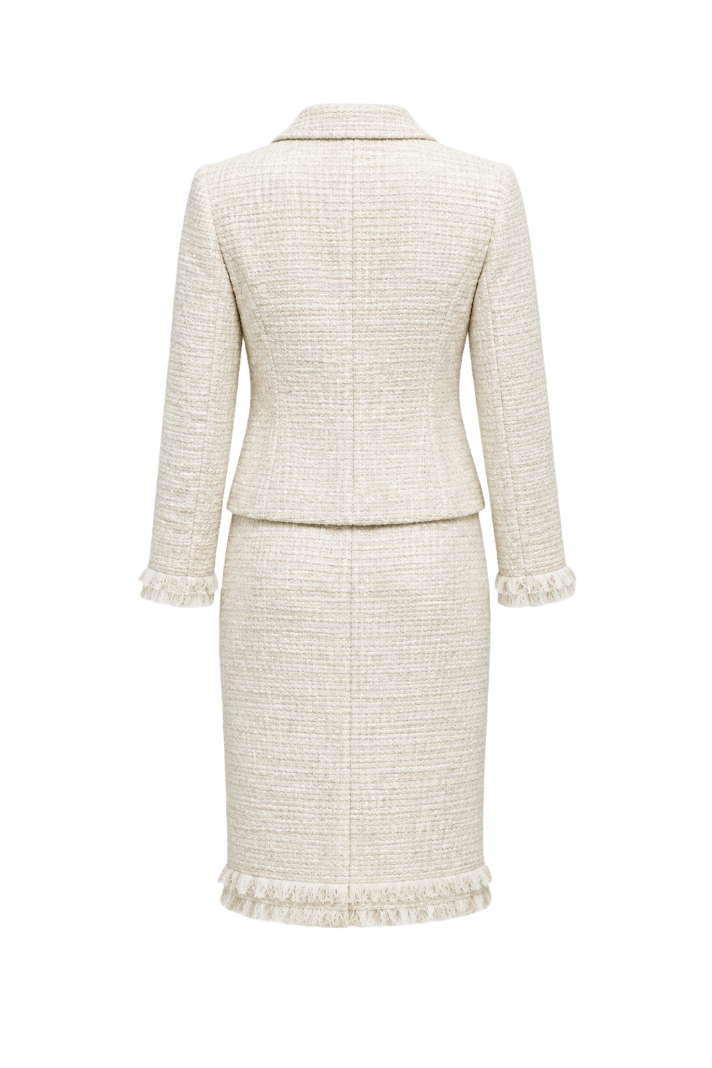 1980s Cream White Tweed Skirt Suit - Back View
