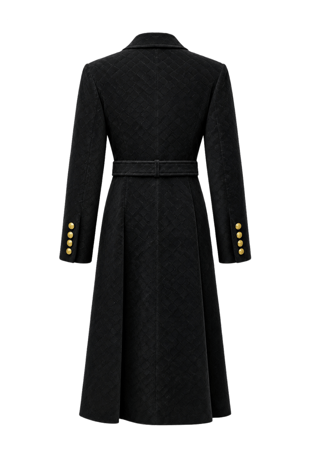 1980s Black Quilted Velvet Coat - Back View