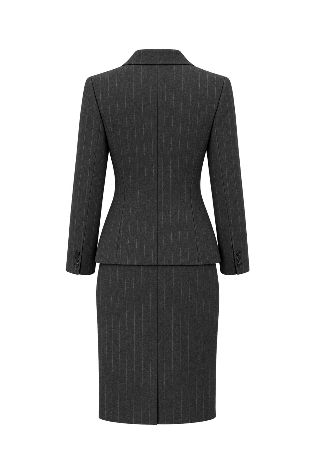 1980s Charcoal Grey Wool Skirt Suit - Back View