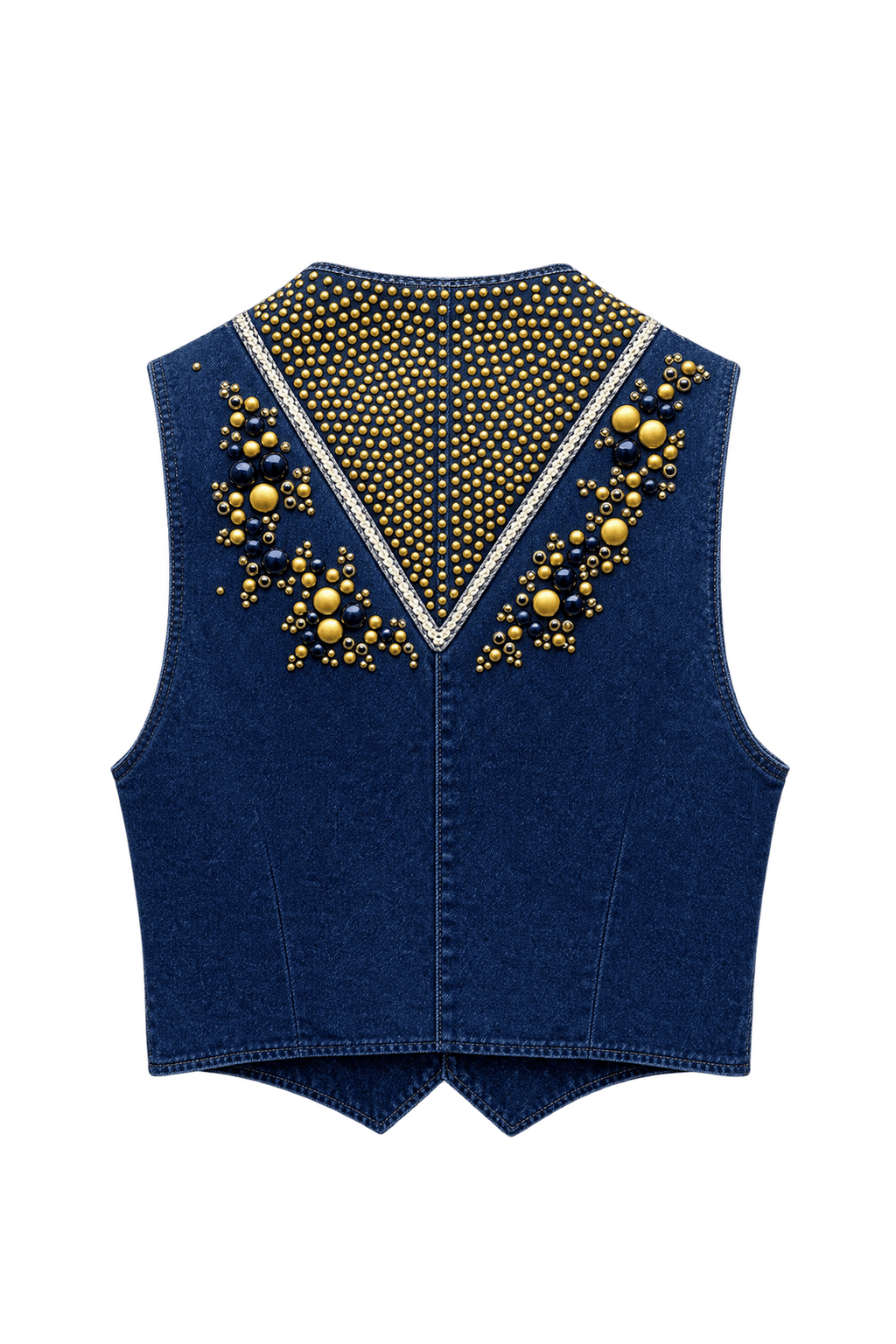 1970s Navy Blue Denim Vest - Back View