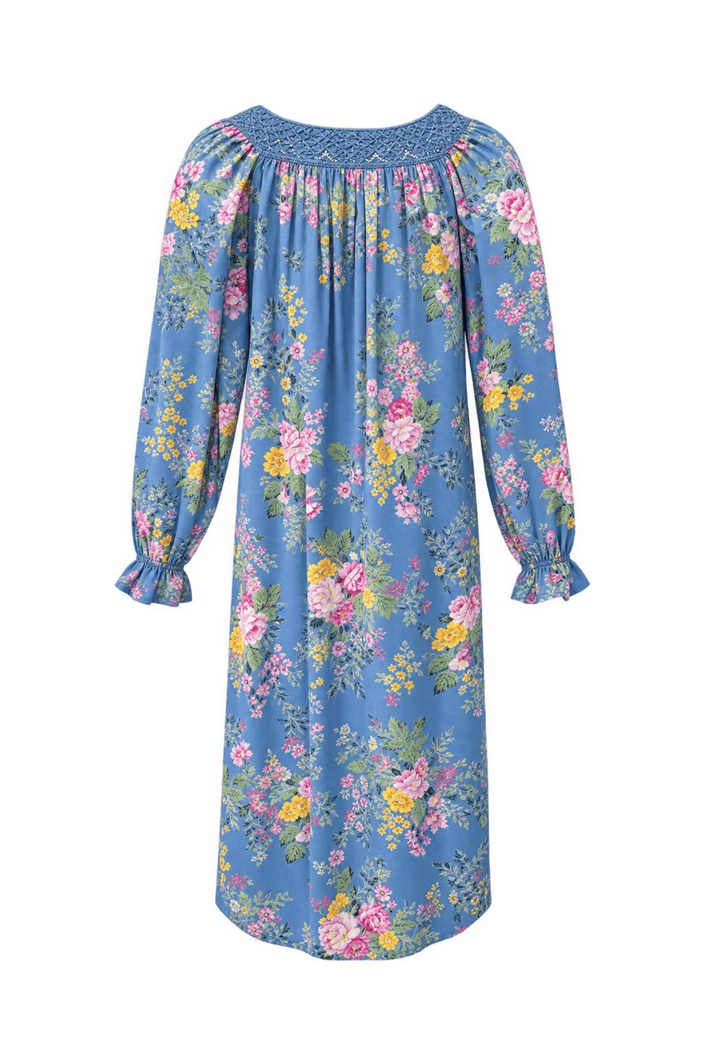 1970s Blue Cotton Dress - Back View