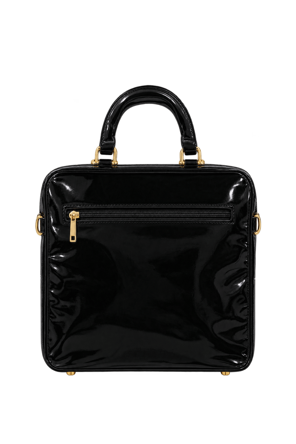 1990s Glossy Black Patent Leather Bag - Back View