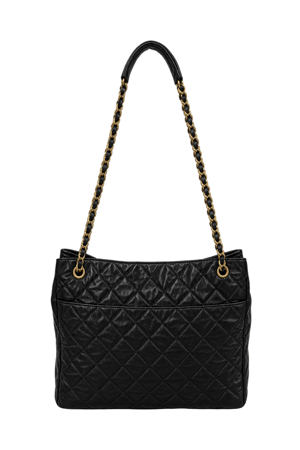 1990s Black Coated Leather Shoulder Bag - Back View