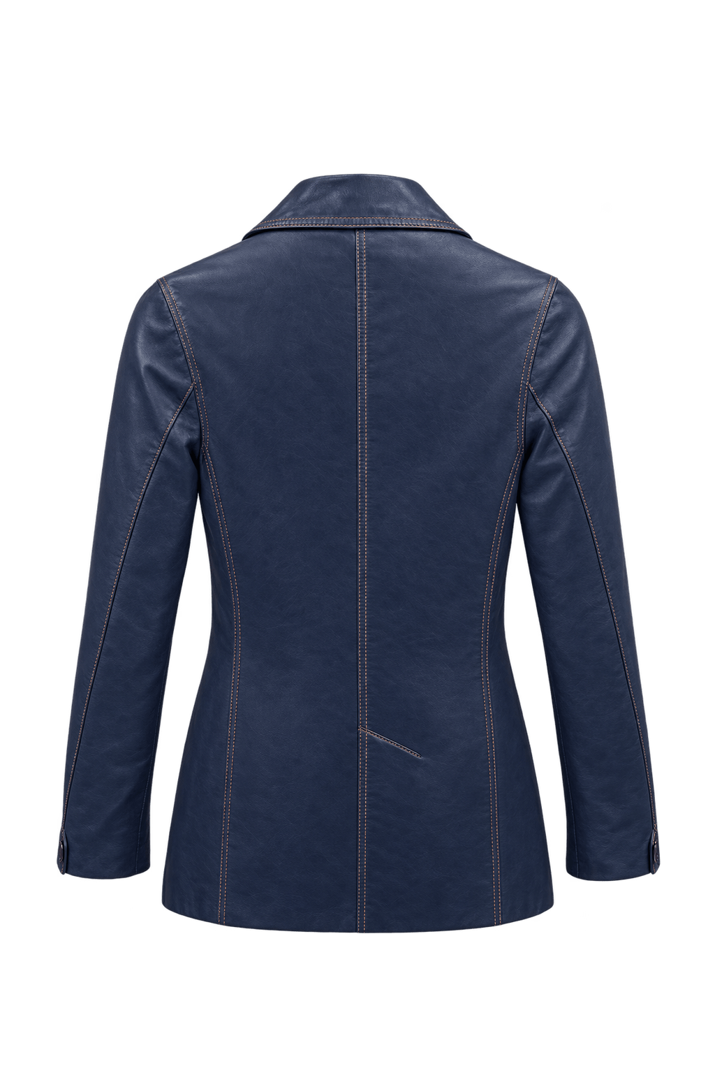 1970s Navy Blue Leather Jacket - Back View