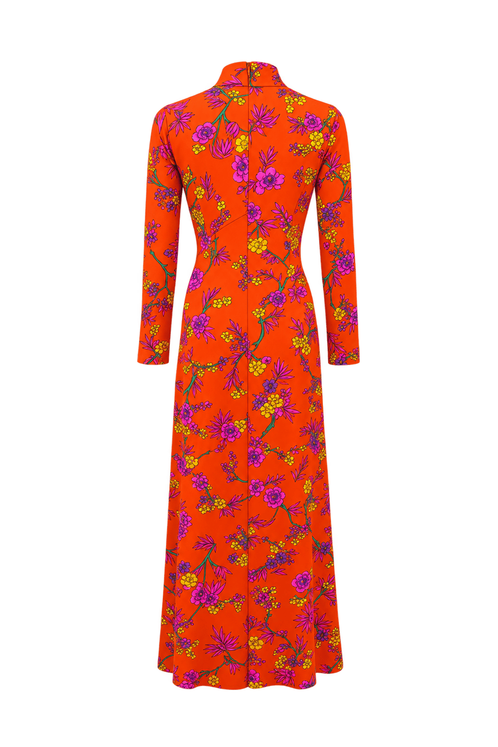 1980s Vivid Orange Synthetic Maxi Dress - Back View