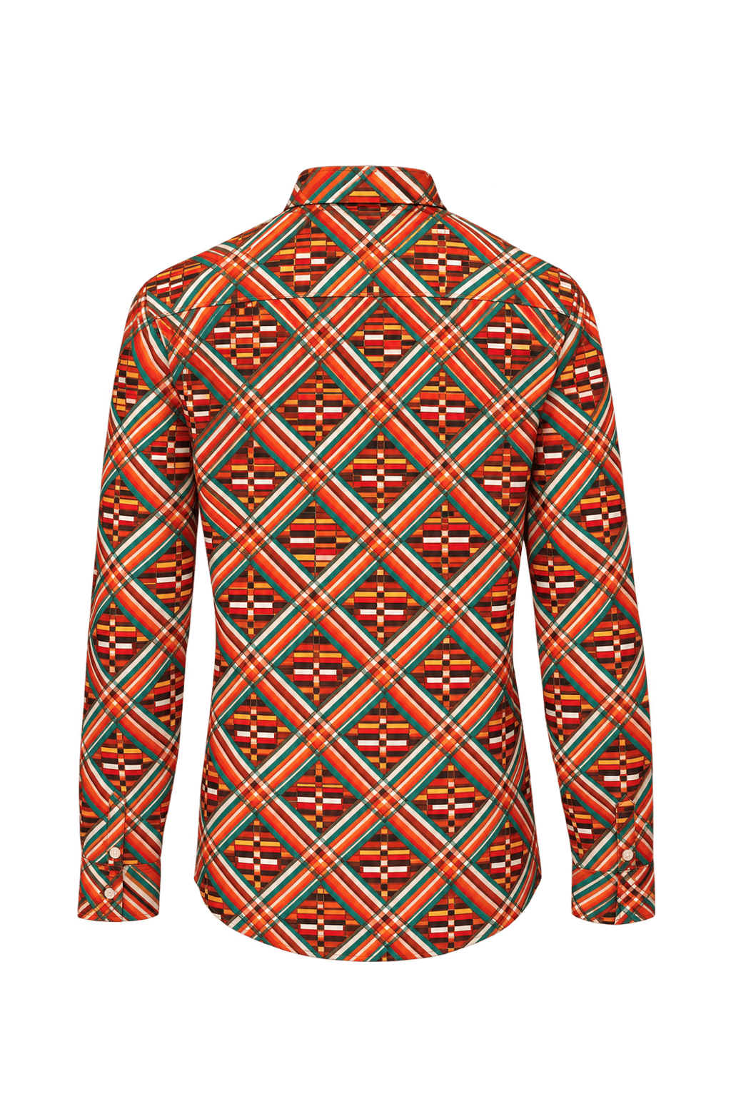 1980s Rust Orange Synthetic Fabric Button-Down Shirt - Back View