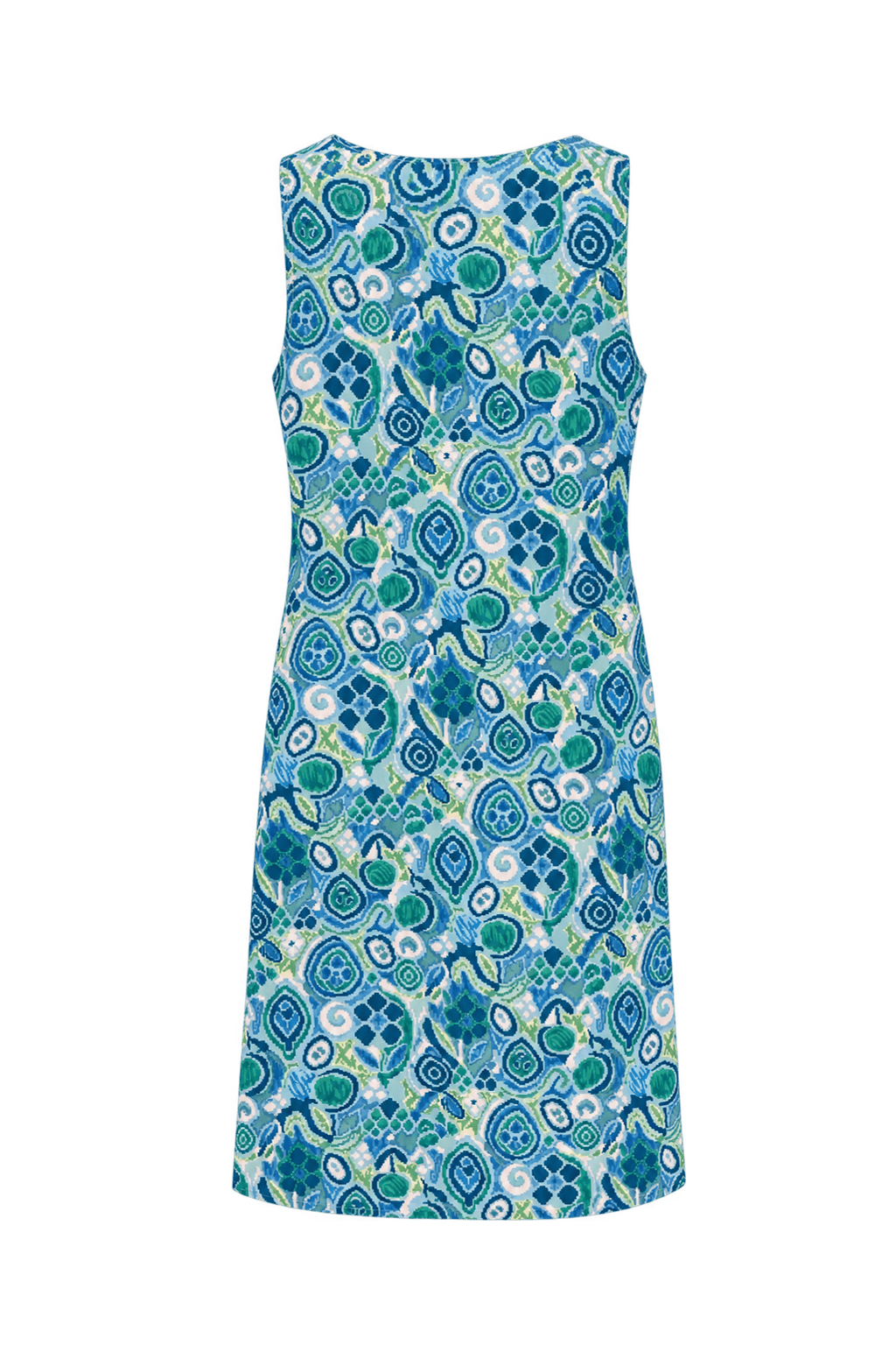 1960s Blue and Teal Lightweight Shift Dress - Back View