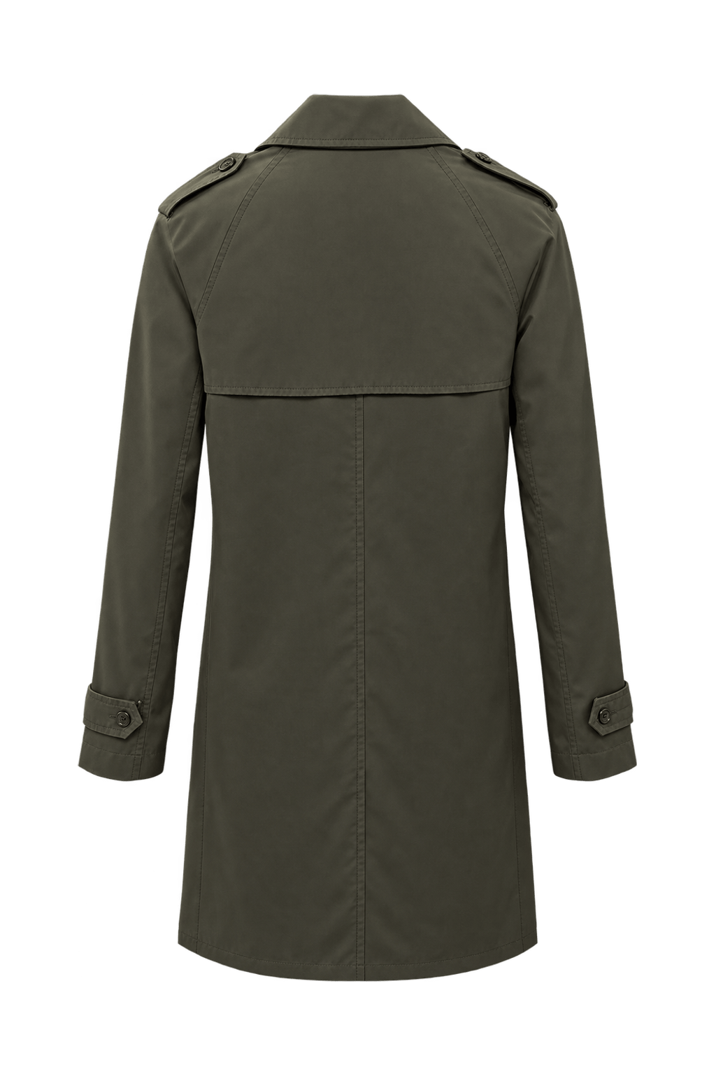 1990s Dark Olive Green Smooth Woven Trench Coat - Back View