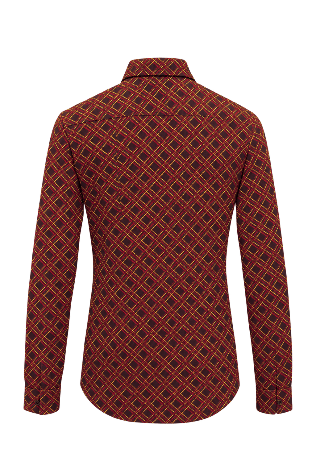 1960s Deep Burgundy Woven Fabric Button-Down Shirt - Back View