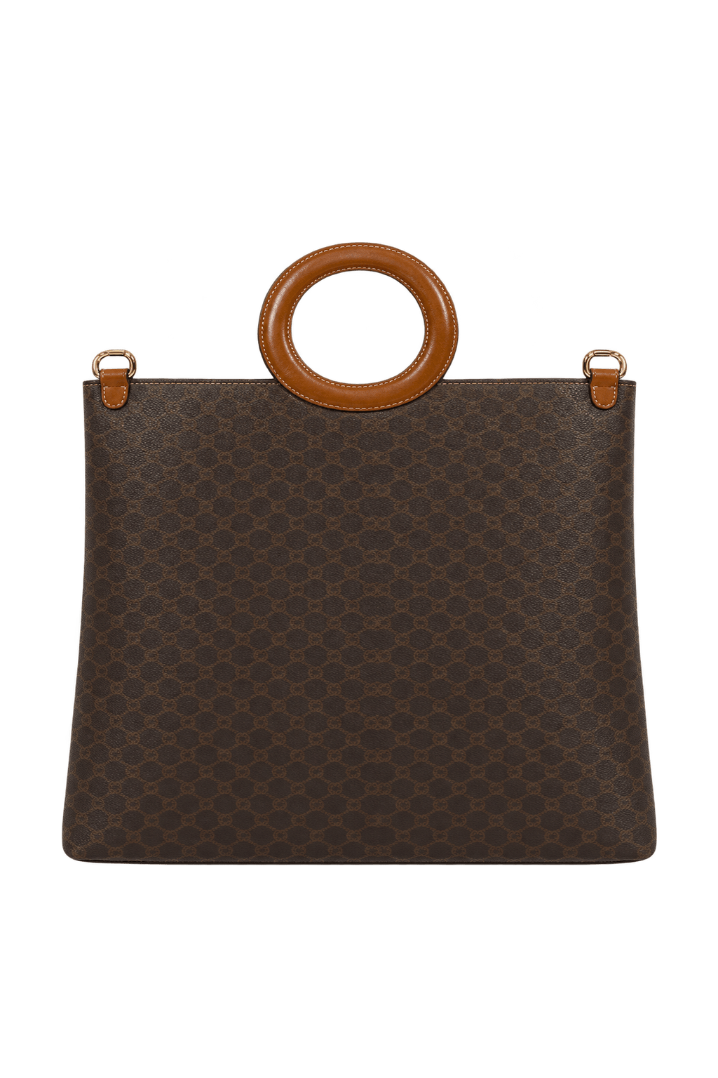 1990s Dark Chocolate Brown Coated Canvas Handbag - Back View