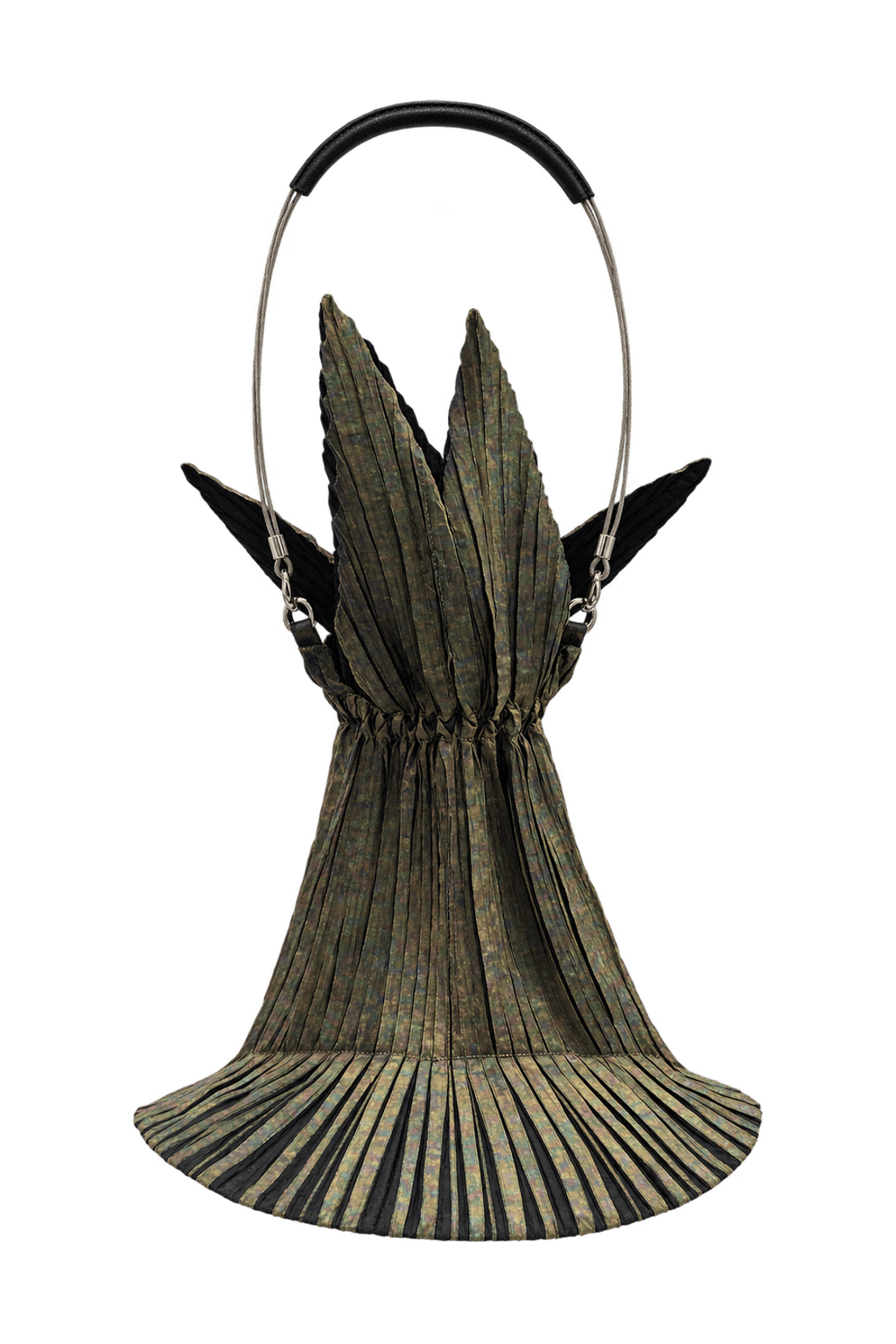1990s Iridescent Bronze-Green Pleated Handbag - Back View