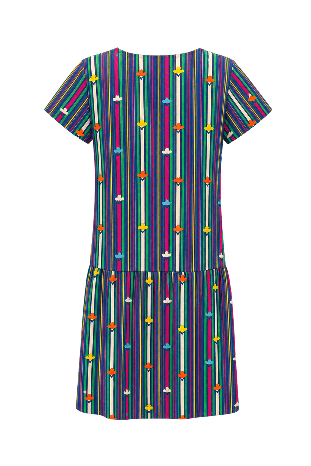 1970s Navy Blue Woven Fabric Dress - Back View