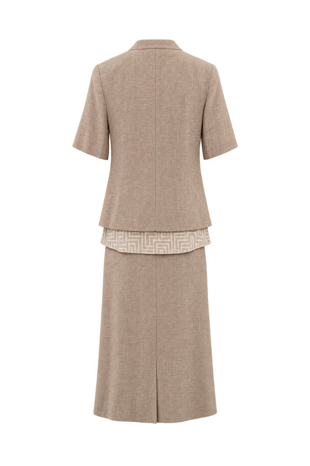 1970s Oatmeal Beige Linen-Look Three-Piece Skirt Set - Back View