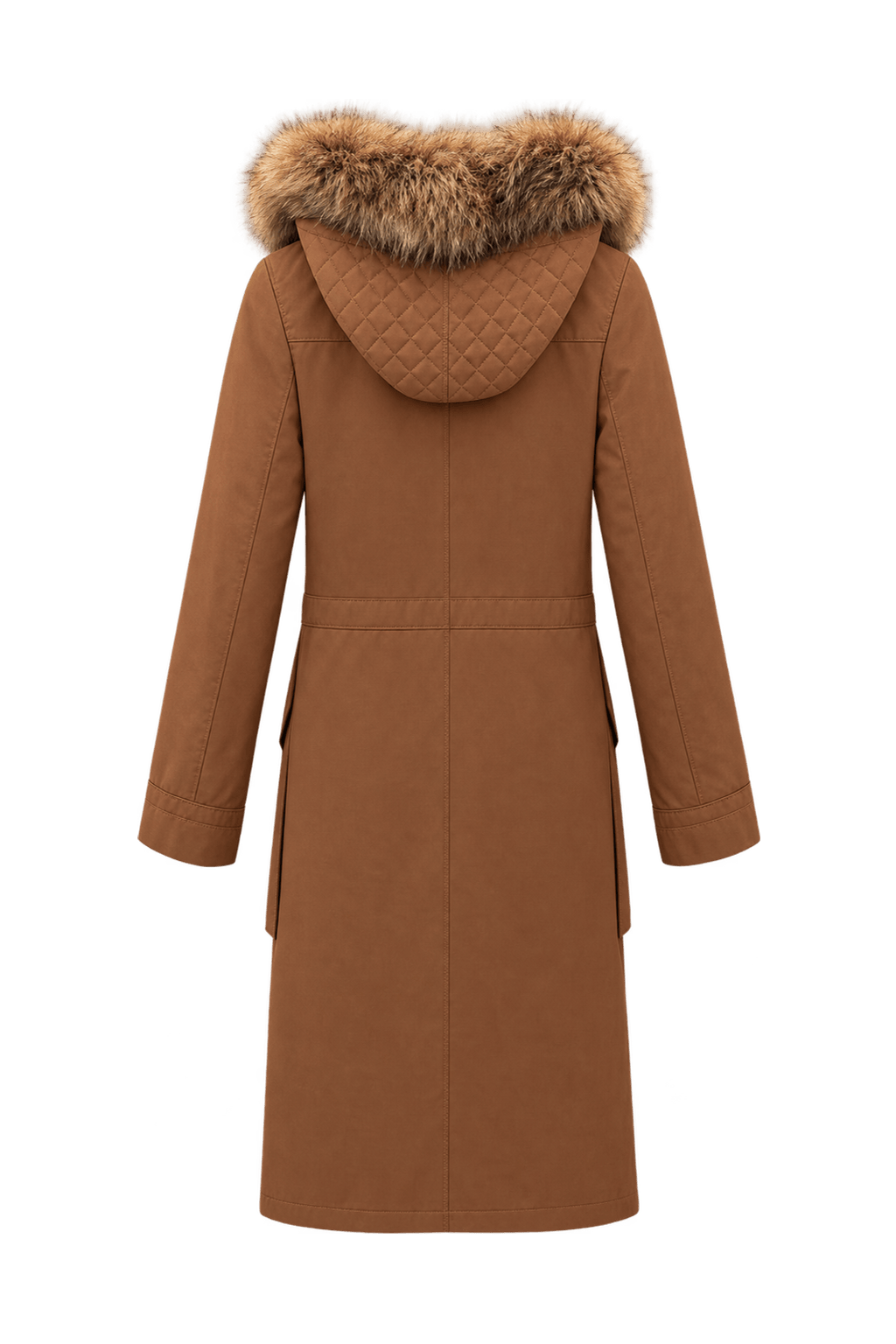 1980s Warm Medium Brown Woven Fabric Coat - Back View