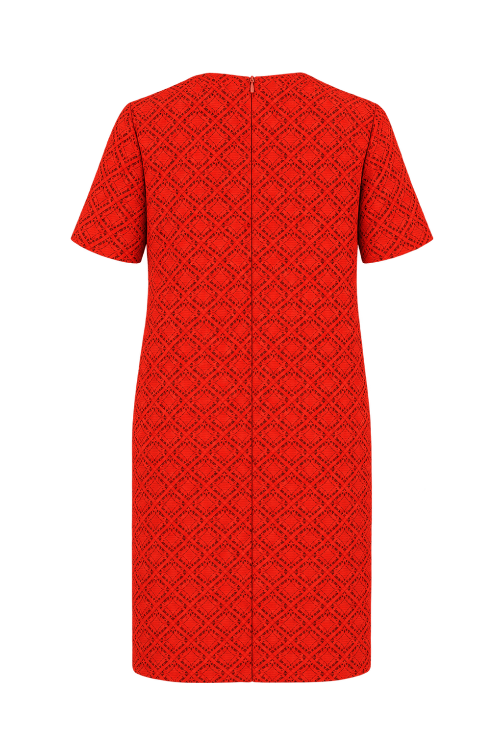 1960s Bright Orange-Red Openwork Shift Dress - Back View