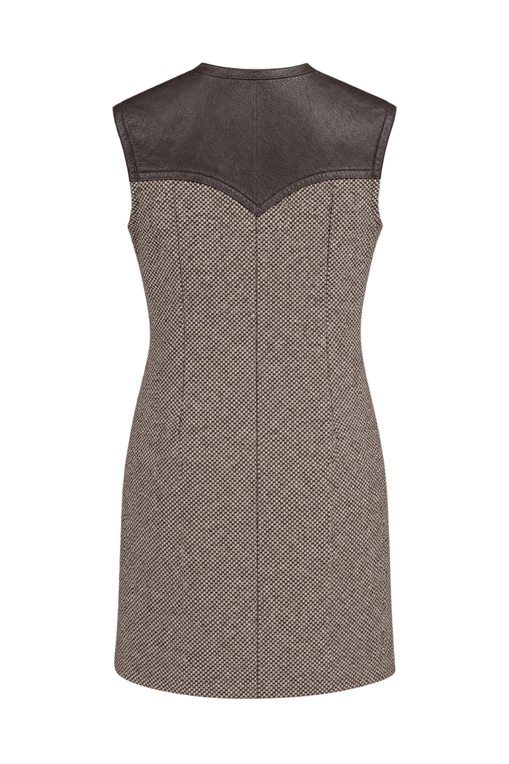 1960s Brown and Cream Woven Shift Dress - Back View