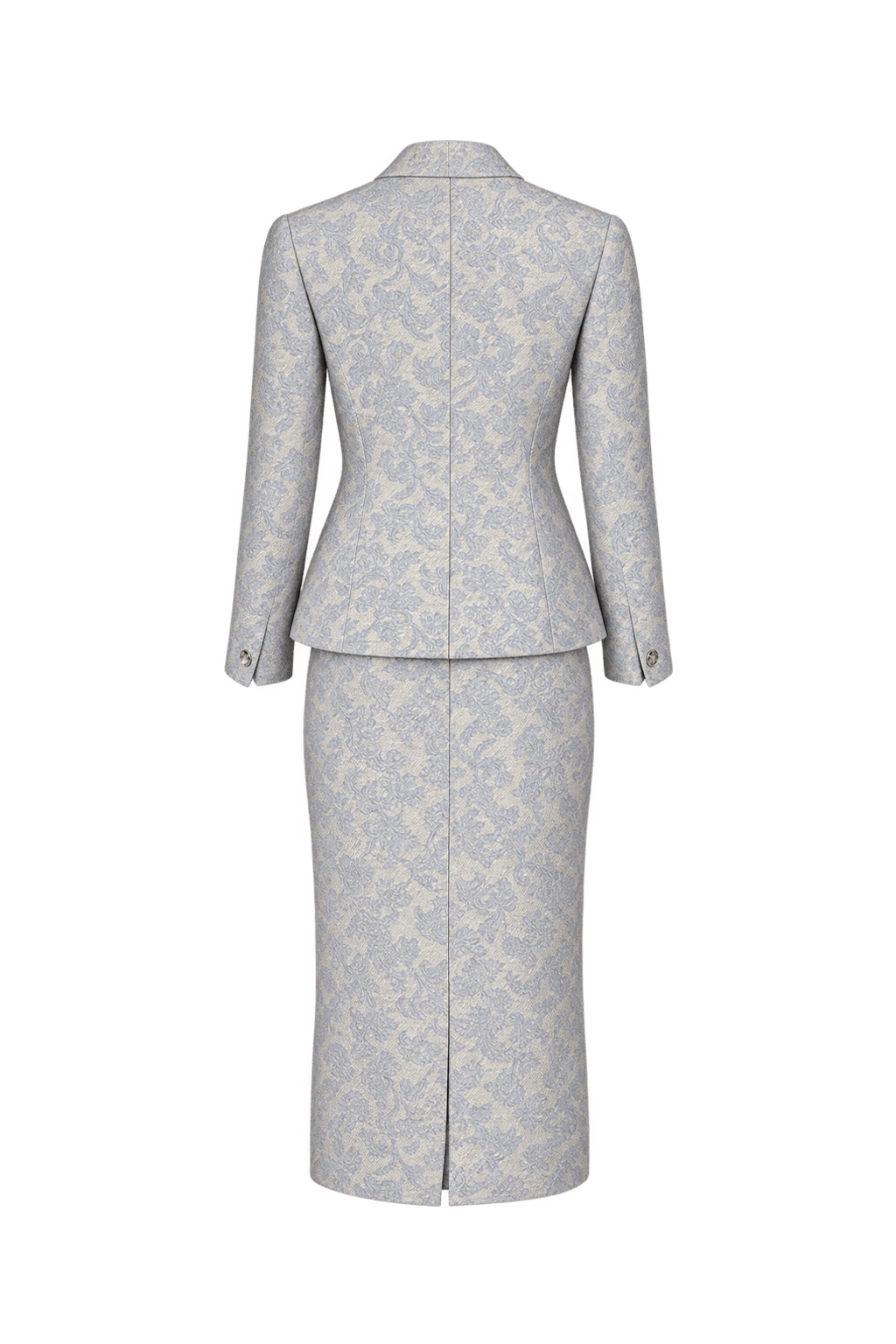 1980s Pale Blue Woven Jacquard Skirt Suit - Back View