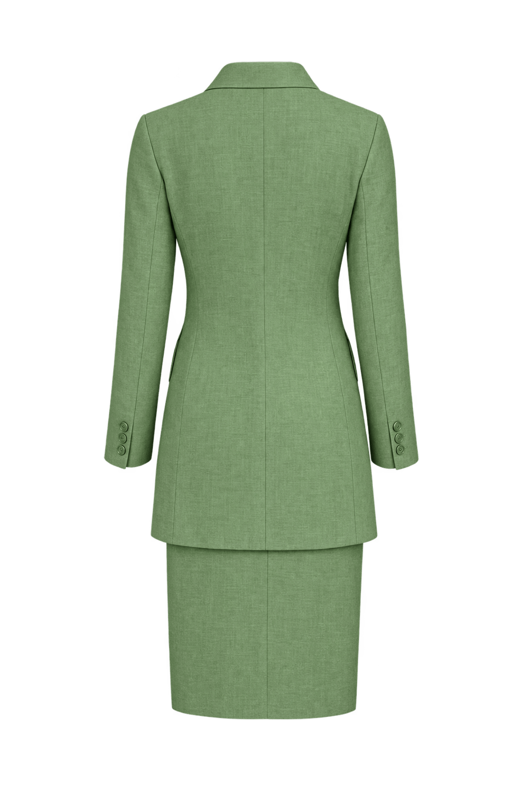 1970s Soft Leaf Green Woven Fabric Skirt Suit - Back View