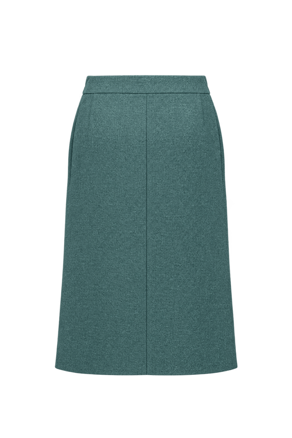 1980s Muted Teal Green Wool Skirt - Back View