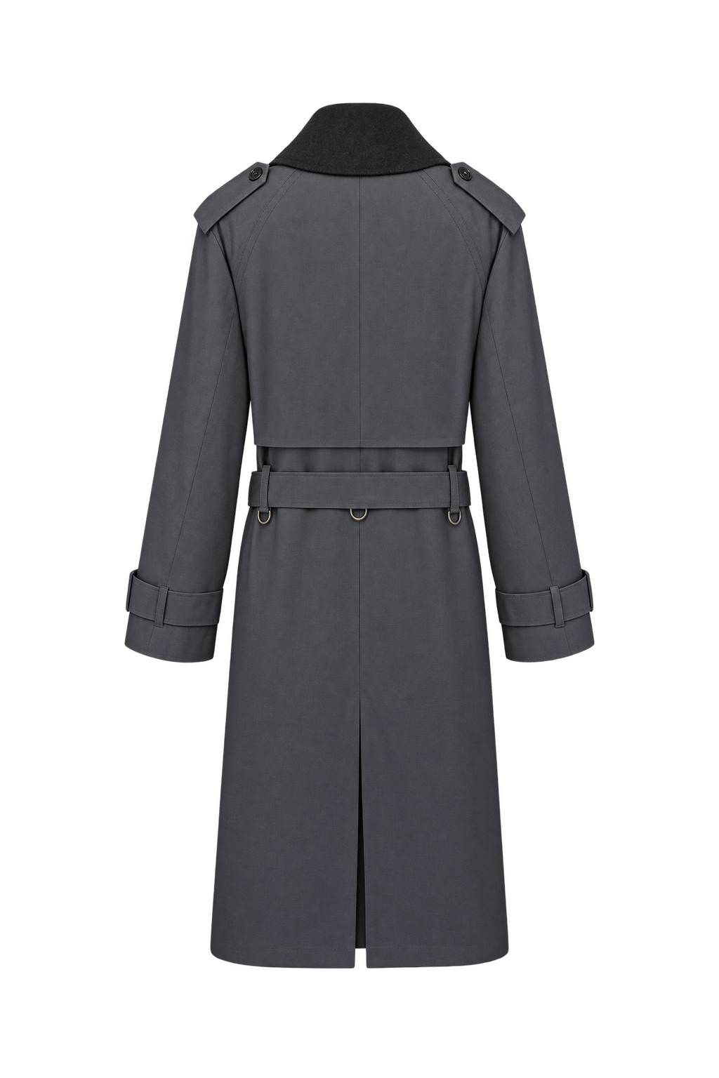 1980s Charcoal Gray Woven Trench Coat - Back View