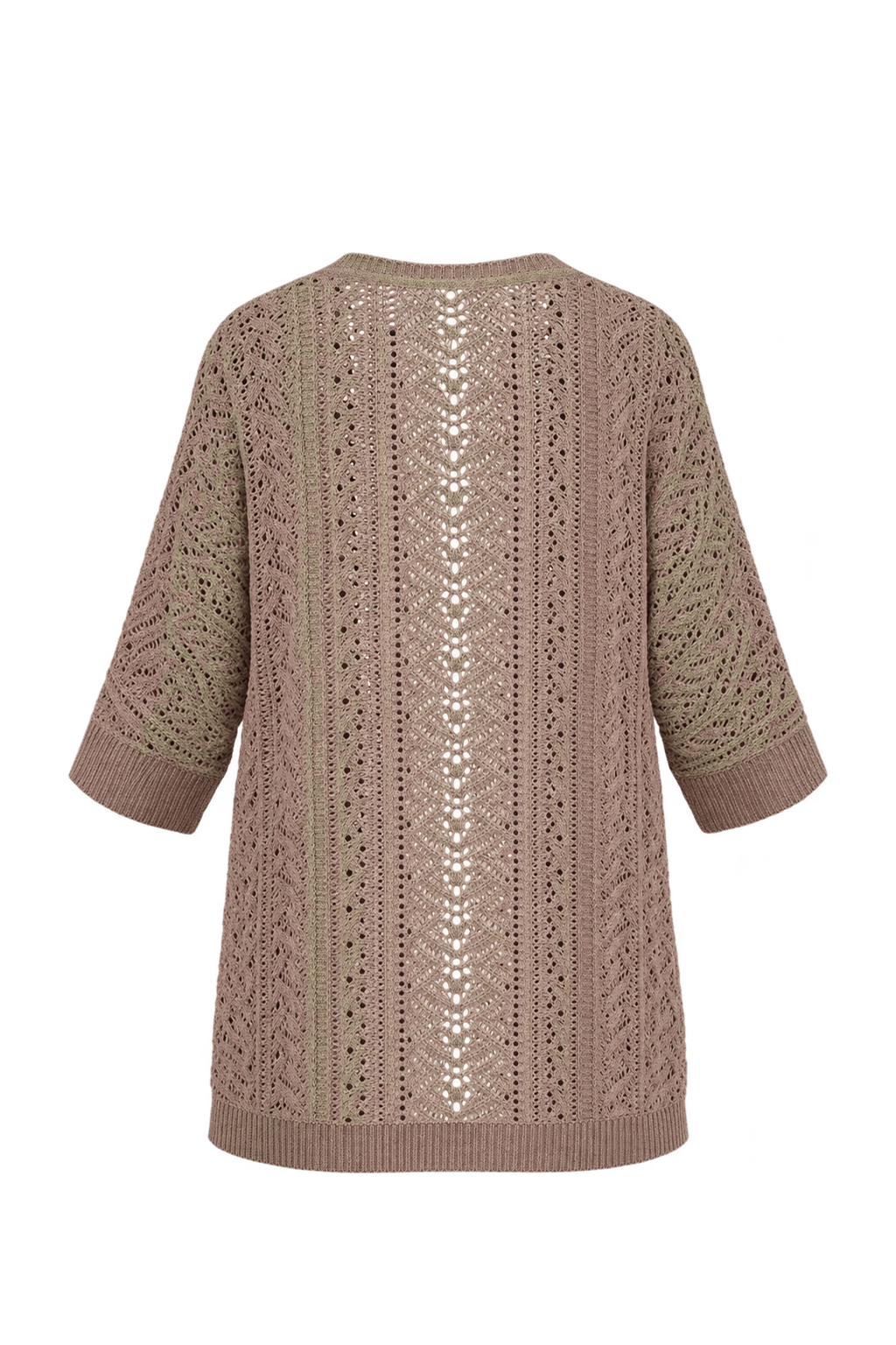 1970s Dusty Taupe Knit Cardigan - Back View