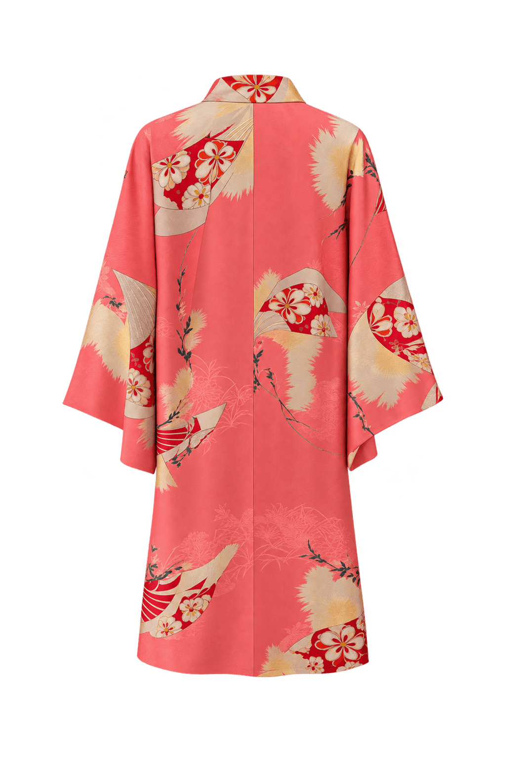 1970s Coral Pink Silk Coat - Back View