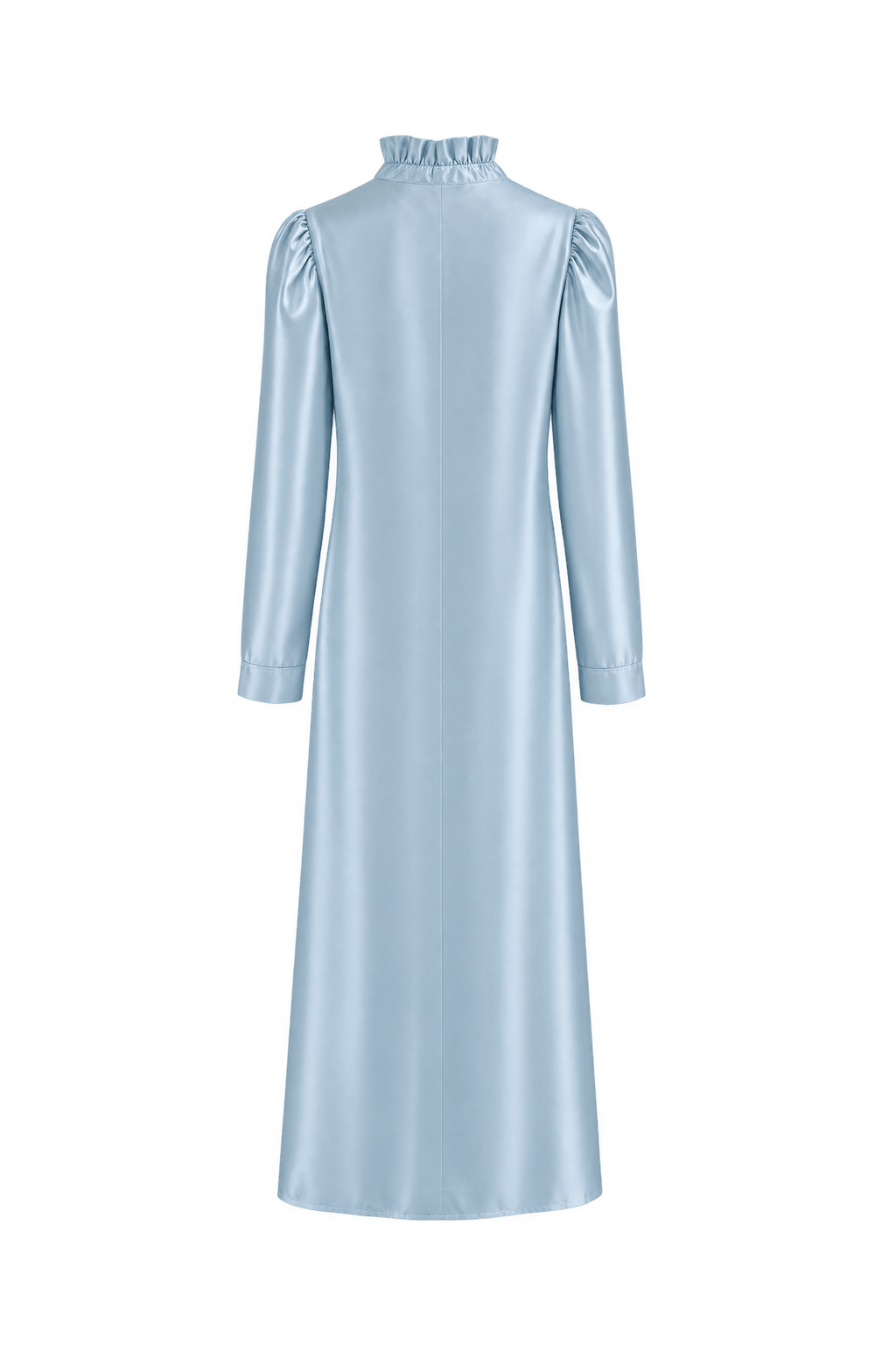 1970s Pale Ice Blue Satin Maxi Dress - Back View