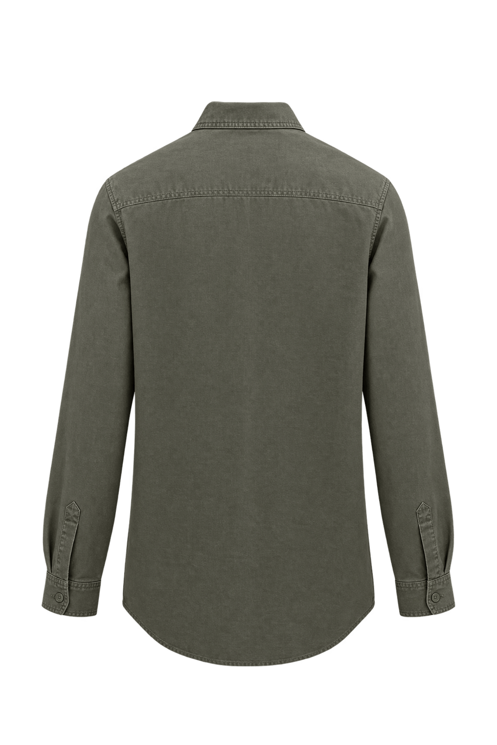 1980s Olive Drab Cotton Button-Down Shirt - Back View