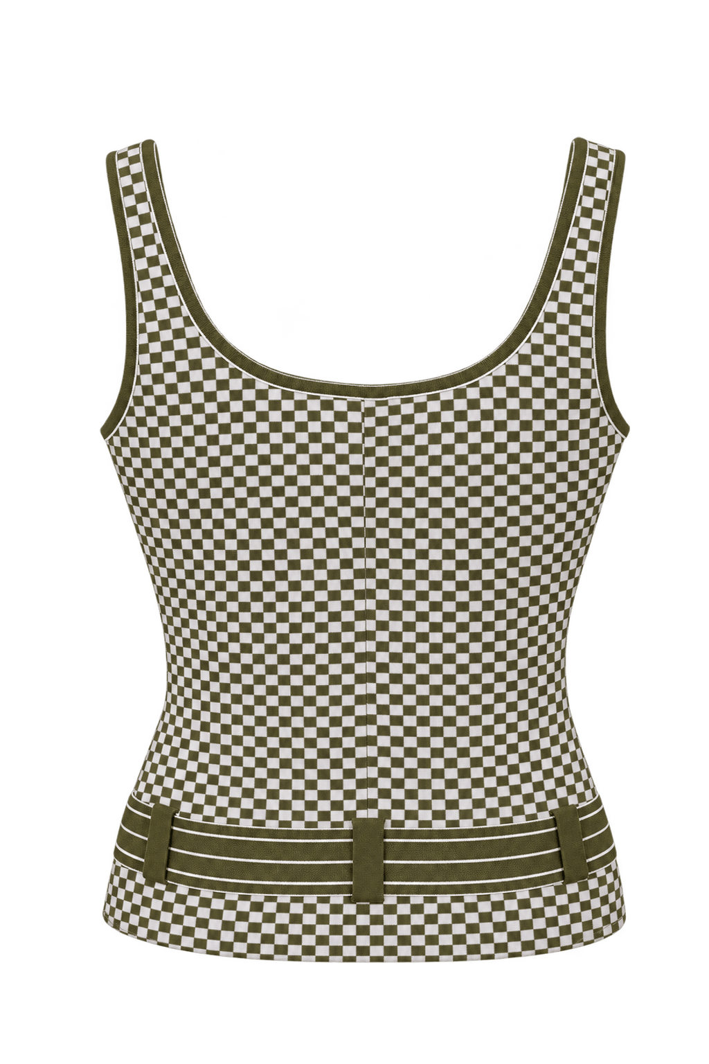 1990s Olive Green Synthetic Swimwear Knit Tankini Top - Back View